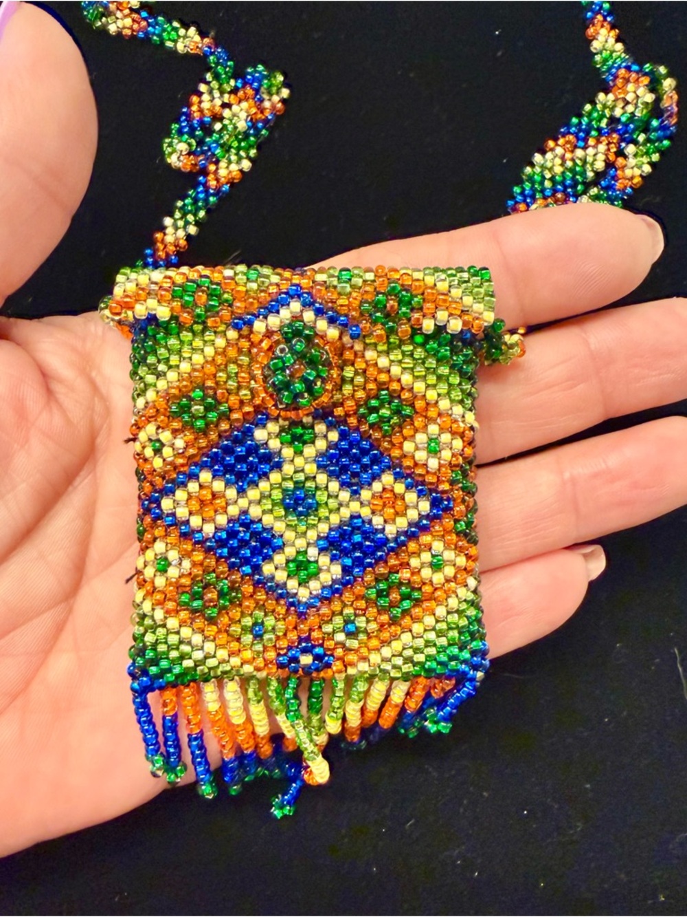 Handmade Navajo tribe New Mexico medicine pouch necklace .